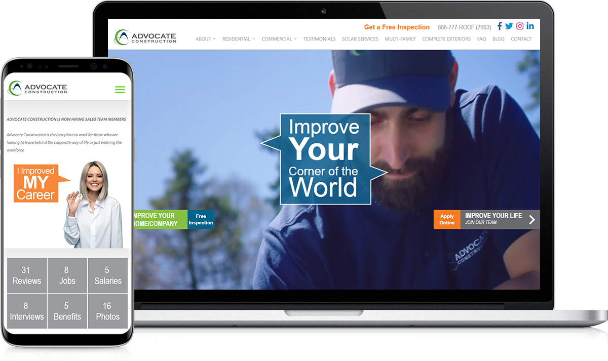 Naperville Web Design example - Advocate Construction in Naperville IL