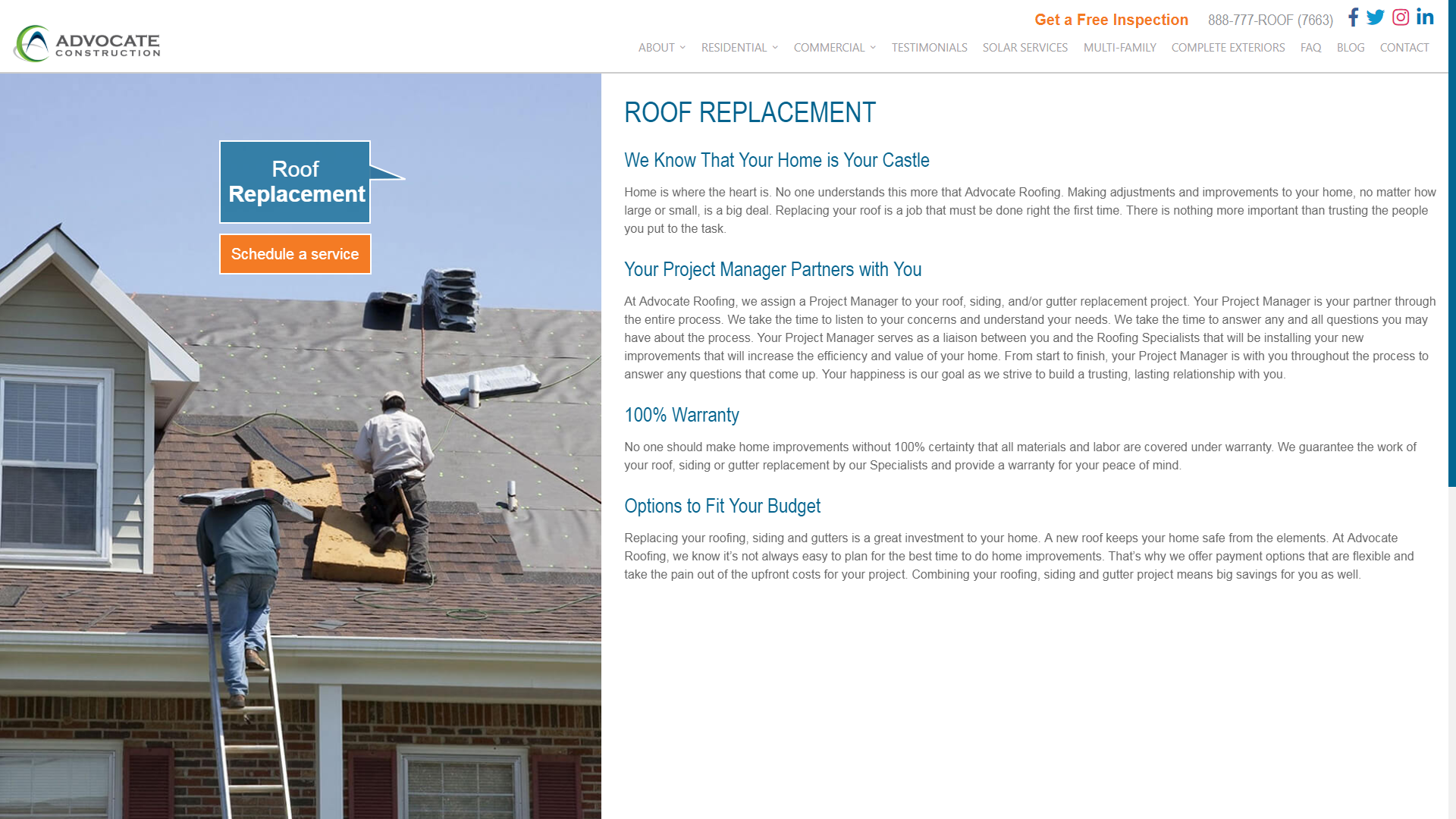Advocate Roofing WordPress Website Design Example