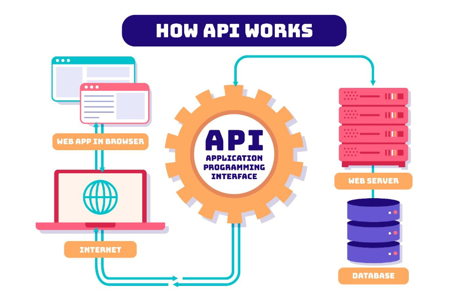 Graphic of an API data flow between the back end database and a web app in a browser