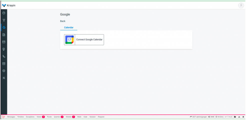 Screen capture of the Krayin CRM Google Calendar integration